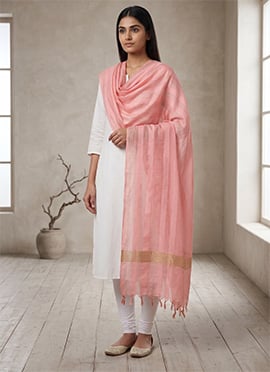Pink Art Silk Zari Dupatta