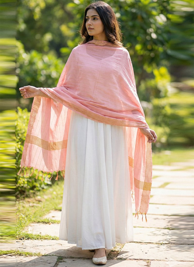 Pink Art Silk Zari Dupatta After Six Wear