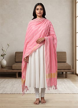 Pink Art Silk Zari Dupatta