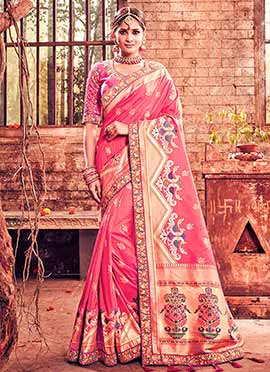 Pink Benarasi Art Silk Saree