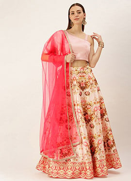 Pink Blouse N Pink Digital Printed Kali Lehenga