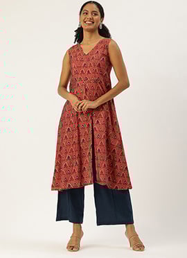 Teen Girls Pink Chanderi A Line Kurti