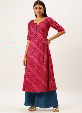 Pink Chanderi Art Silk A Line Kurta Set