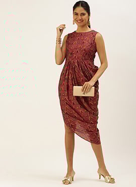 Teen Girls Pink Chanderi Art Silk Maxi Dress