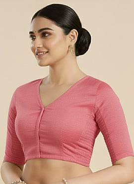 Pink Chanderi Cotton Stretchable Blouse