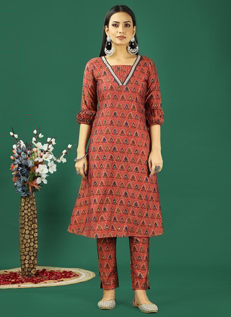 Teen Girls Pink Chanderi Modal Silk Kurta Set Festive Wear