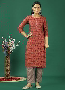 Teen Girls Pink Chanderi Modal Silk Kurta Set