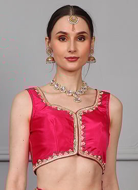 Pink Chanderi Sweetheart Neck Style Blouse