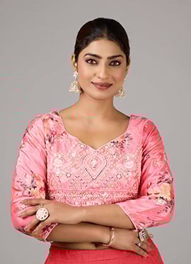 Pink Chinon Embroidered Blouse