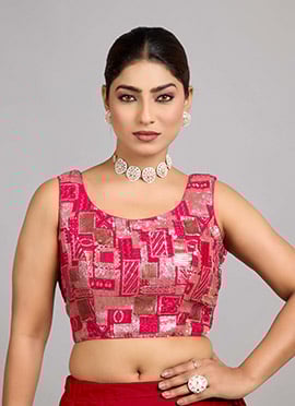 Pink Chinon Embroidered Sleeveless Blouse