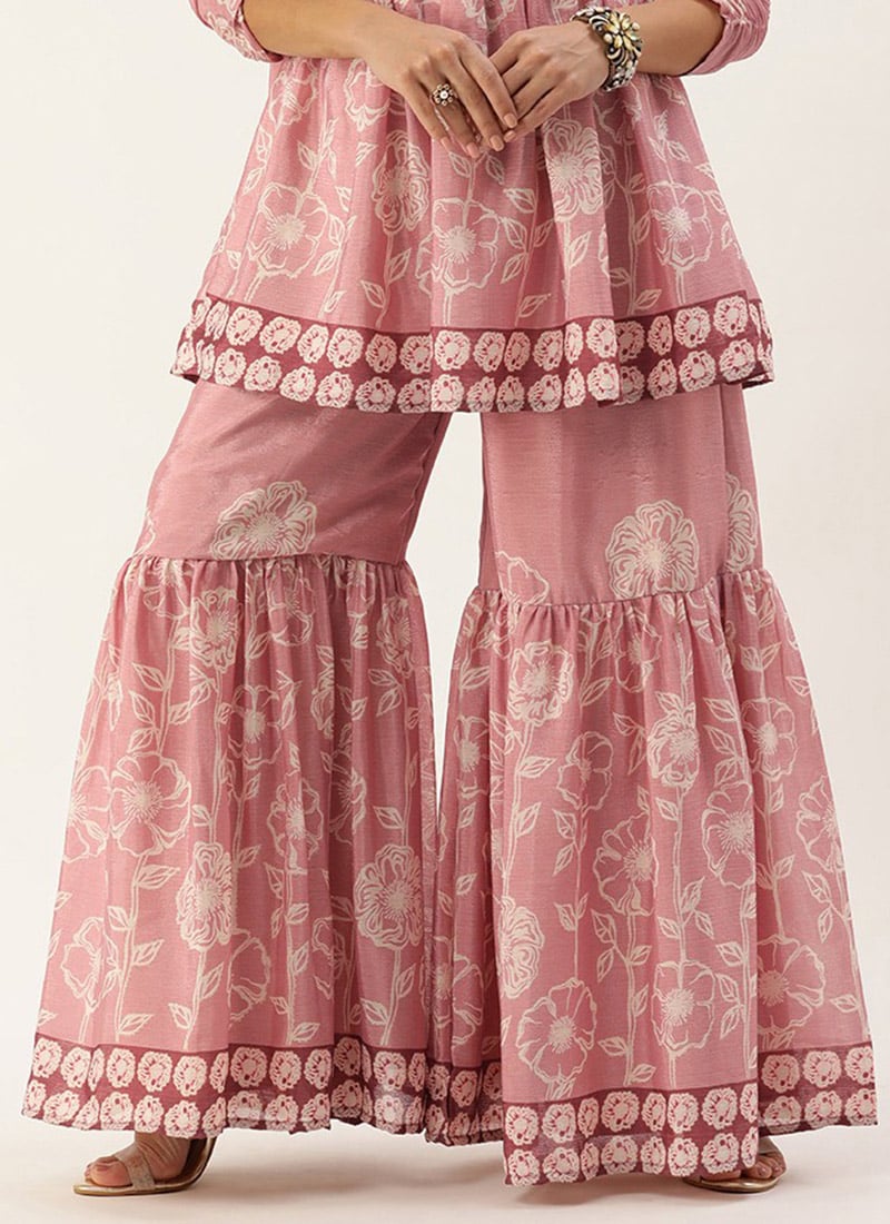 Pink Chinon Gharara Pant