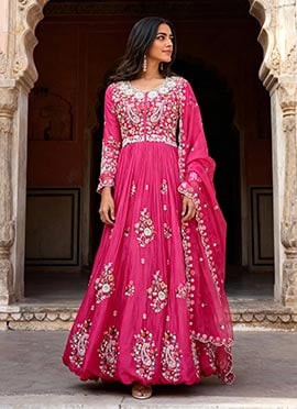 Pink Chinon Silk Beads Sequins Stunning Anarkali Suit