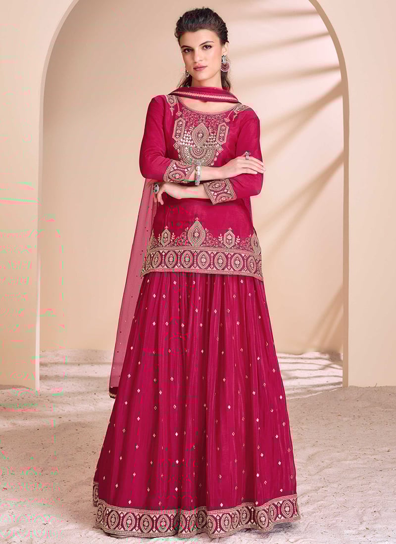 Pink Chinon Silk Embroidered Sequins A Line Lehenga Festive Wear