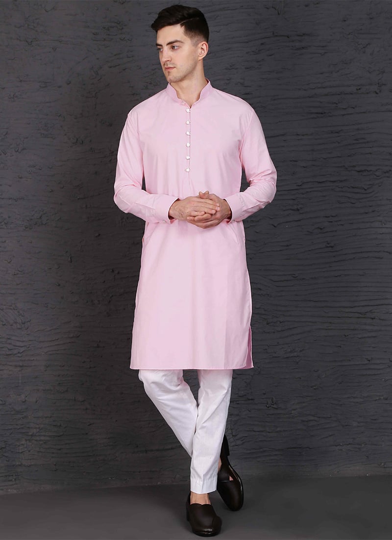 Pink Cotton Kurta Pyjama Party Wear