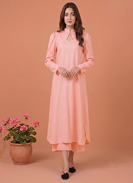 Pink Cotton Straight Kurta With Palazzo Set