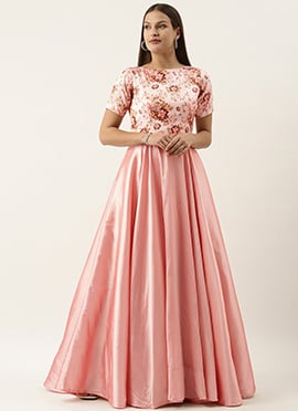 Pink Digital Printed Cotton Silk Gown