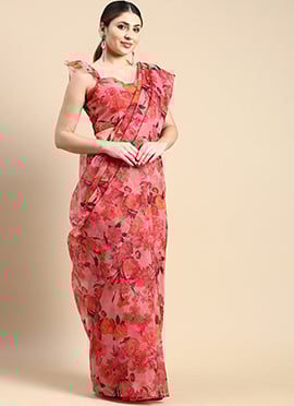 Pink Digital Printed Organza Saree