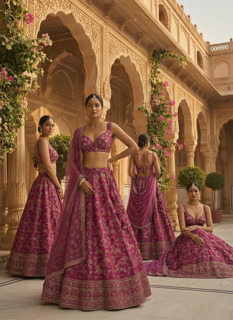 Pink Dola Silk Jacquard Sequins Embroidered Lehenga Set Festive Wear