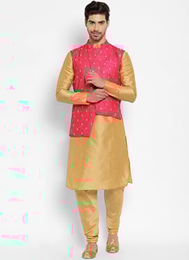 Pink Embroidered Bandi With Kurta Set