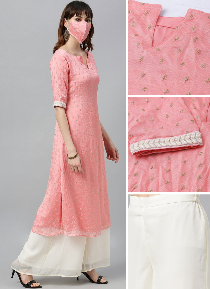 Pink Embroidered Calf Length Kurta Set After Six Wear