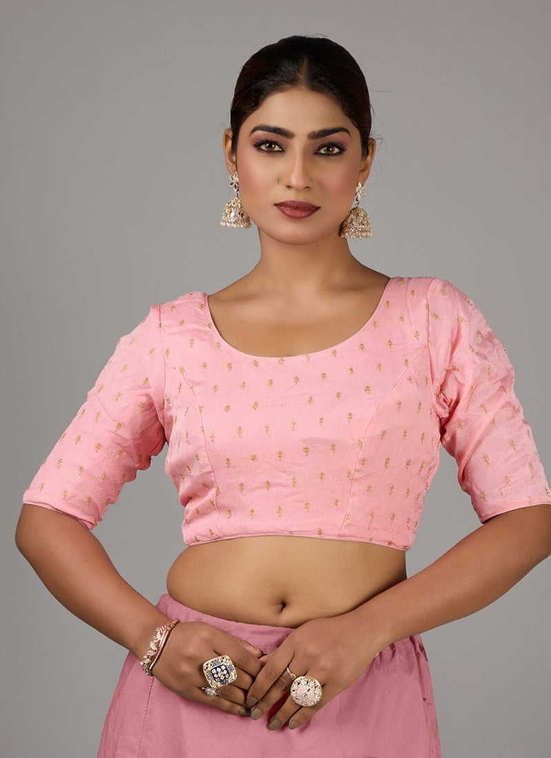 Pink Embroidered Chinon Blouse Festive Wear