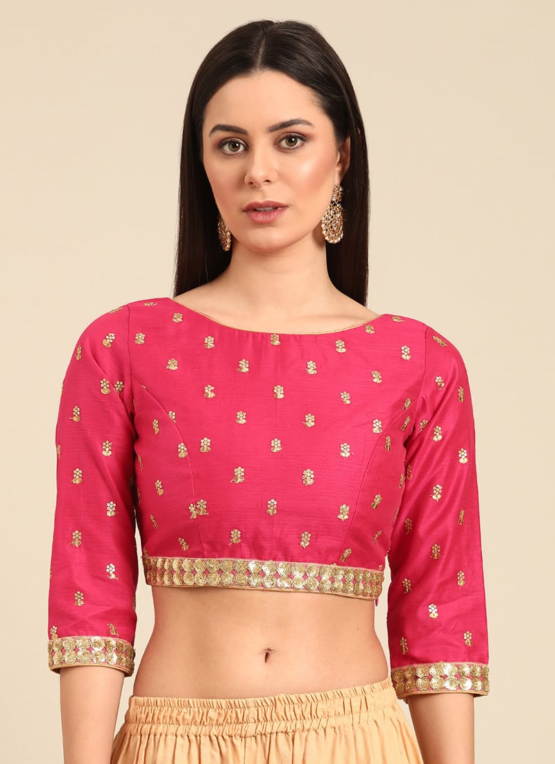 Pink Embroidered Cotton Blouse Festive Wear