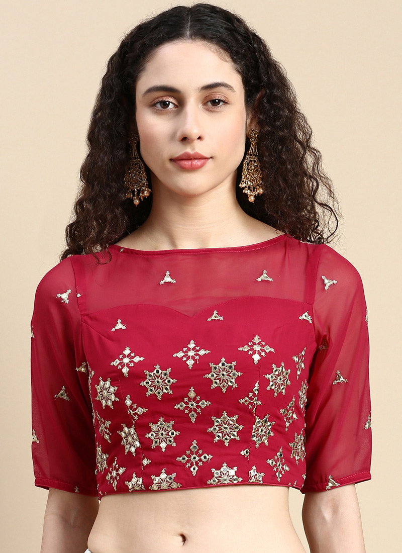 Pink Embroidered Georgette Blouse Festive Wear