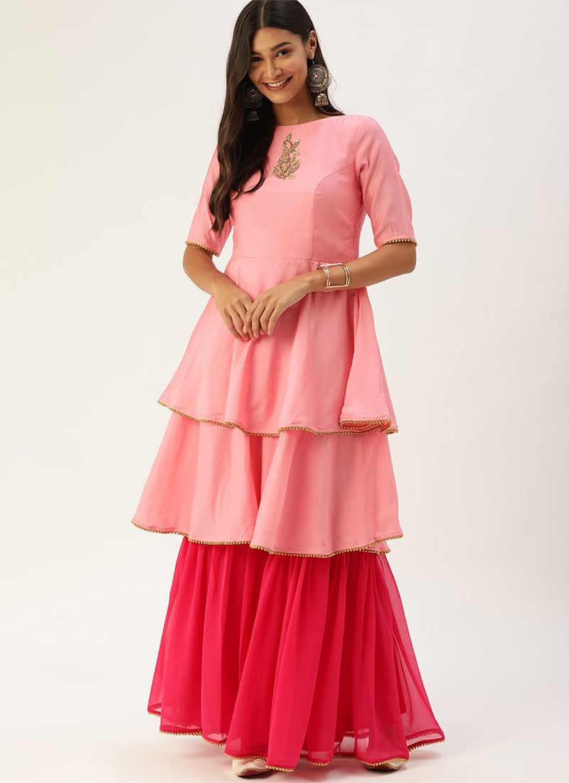 Pink Embroidered Gharara Set Festive Wear