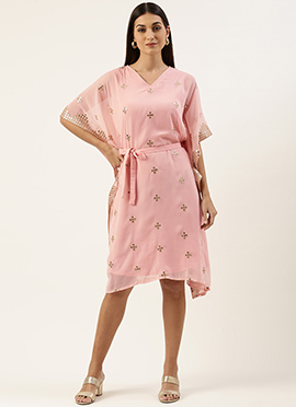 Pink Embroidered Kaftan Dress