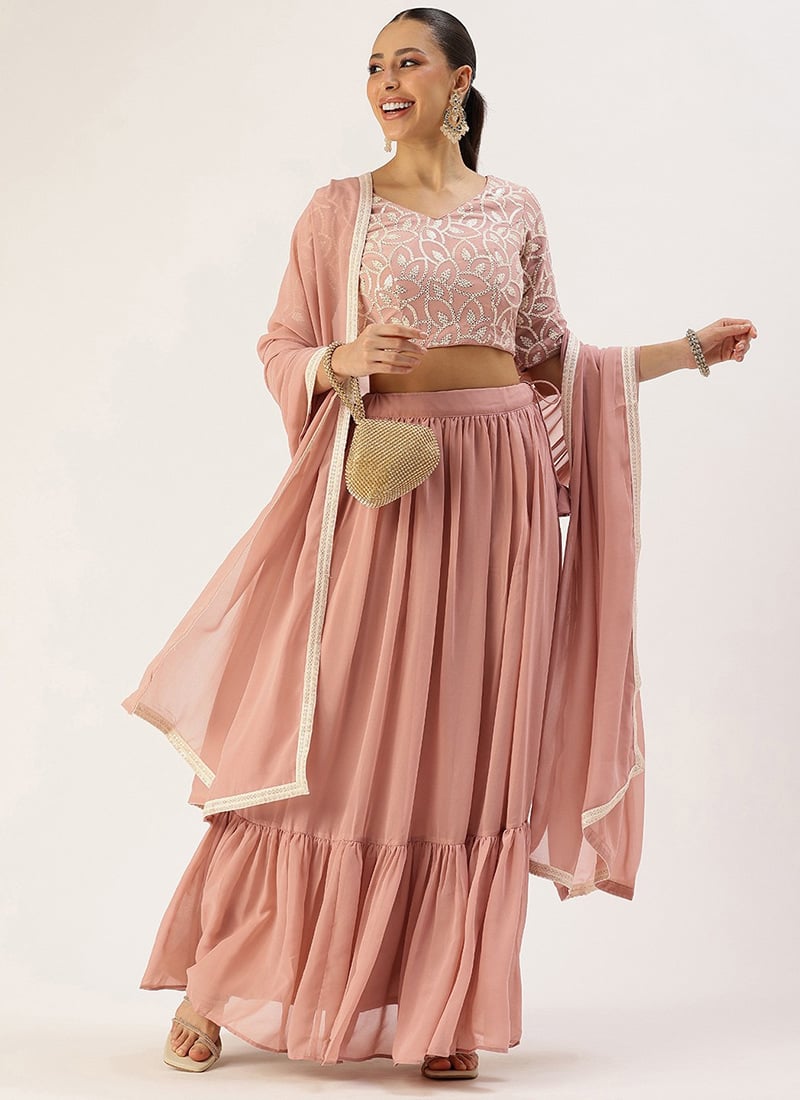 Pink Embroidered Lehenga Set