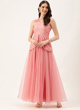 Pink Embroidered Organza Gown