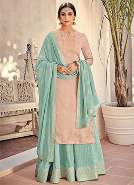 Pink Embroidered Palazzo Suit