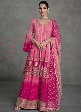 Pink Embroidered Sequins Pakistani Palazzo Suit