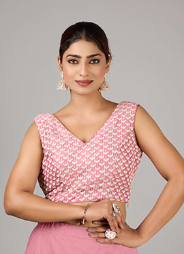 Pink Embroidered V Neck Blouse