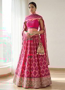 Pink Georgette Cord work Umbrella Lehenga