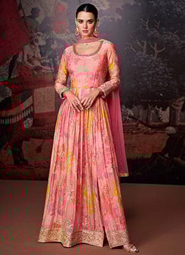 Pink Faux Georgette Embroidered Anarkali Suit