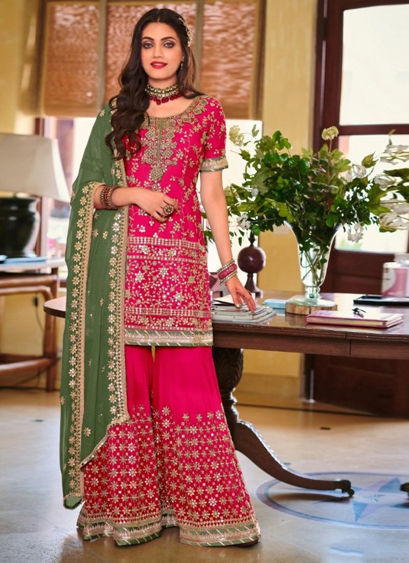 Buy Pink Faux Georgette Embroidered 