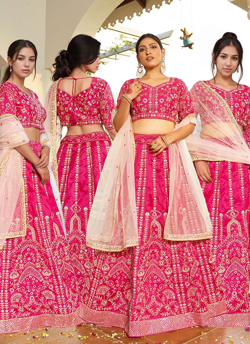 Pink Faux Georgette Embroidered Sequins Gorgeous Lehenga