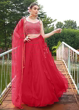 Pink Faux Georgette Embroidered Sequins Lehenga Glamour