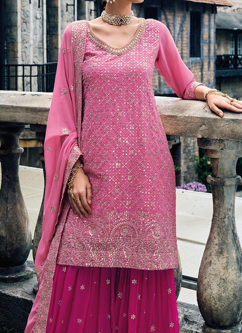 Dark Pink Crepe Suit Palazzo