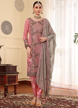 Pink Faux Georgette Thread Embroidered Pakistani Suit