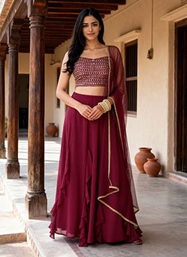 Pink Faux Georgette Zari Embroidered Sequins Regal Elegant Lehenga