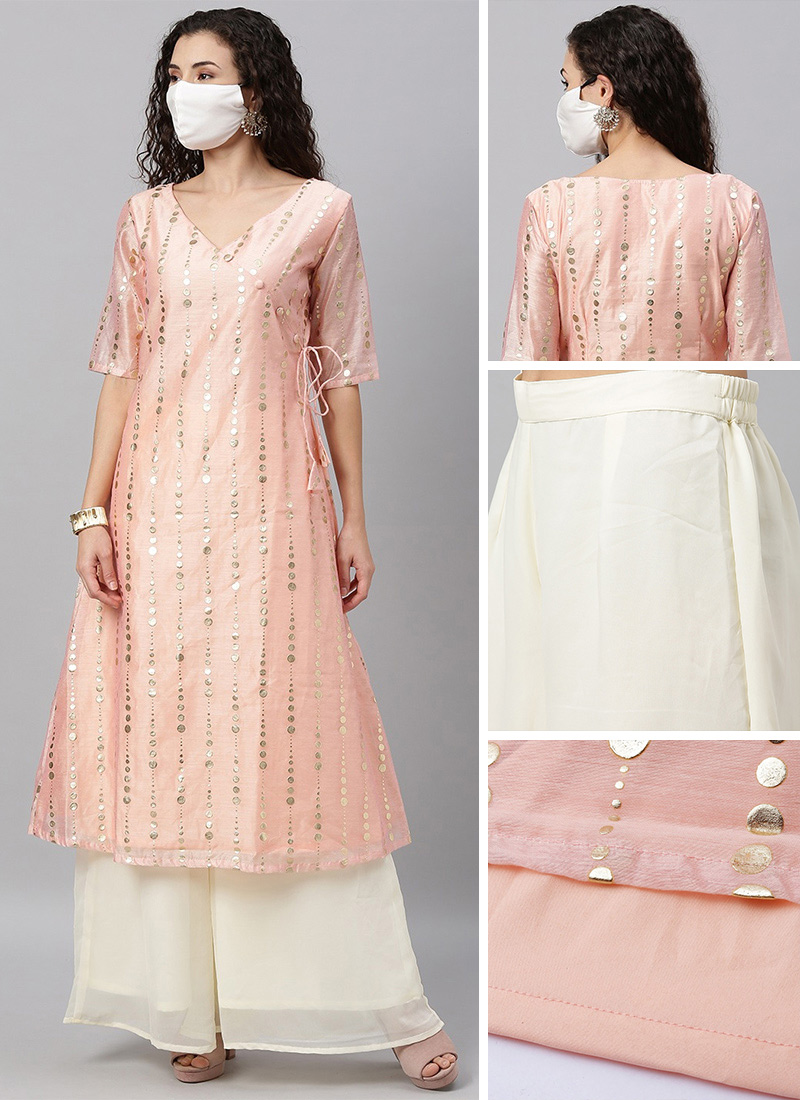 Pink Foil Calf Length Kurta Set After Six Wear
