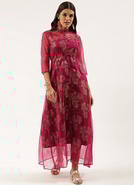 Pink Foil Print Jacket Style Dress