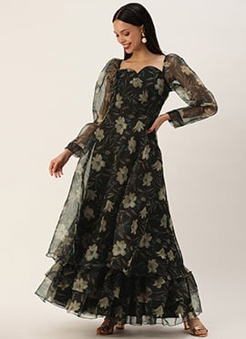 Black Printed organza Maxi Dress