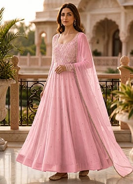 Pink Georgette Beads Hand Work Sequins Embroidered Stunning Anarkali Suit