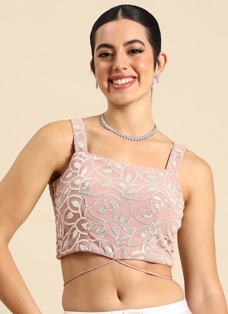 Pink Georgette Embroidered Blouse Festive Wear