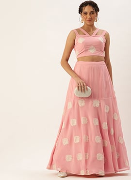 Pink Georgette Embroidered Co ord Set