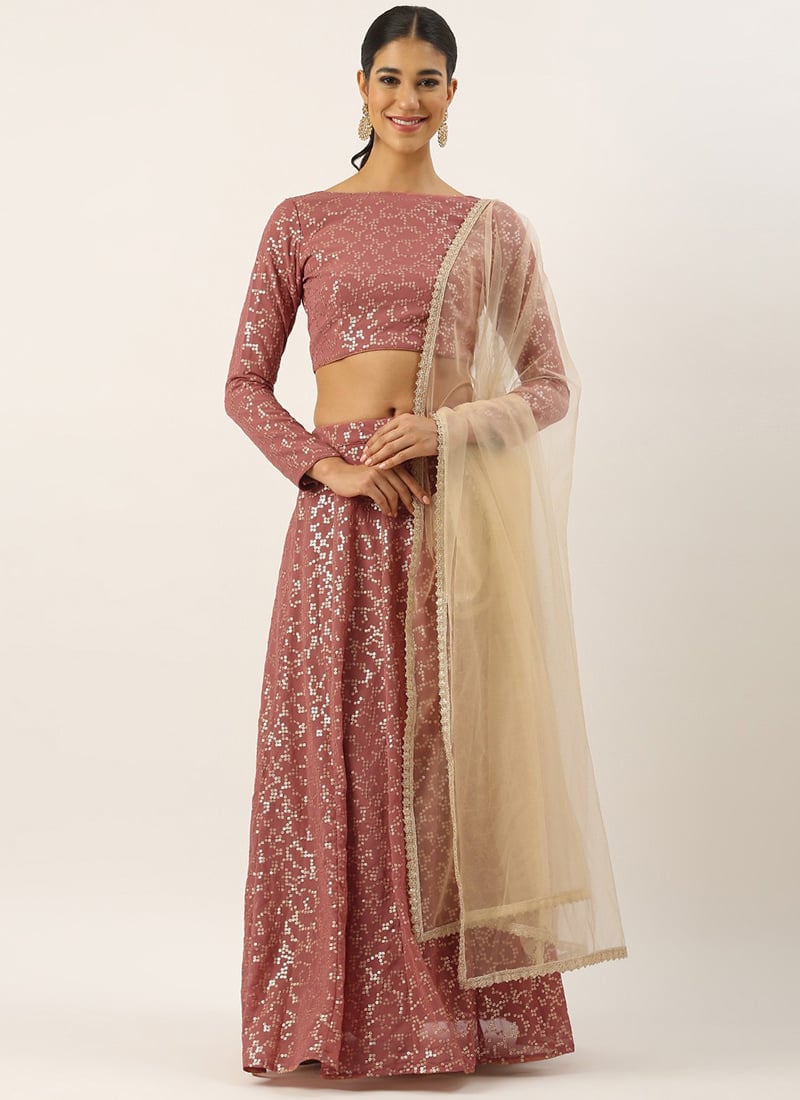 Pink Georgette Embroidered Lehenga Set Party Wear