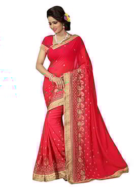 Pink Georgette Embroidered Saree